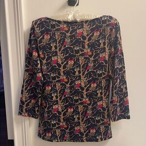 Unique Vintage Navy Owl Print Long Sleeve Top